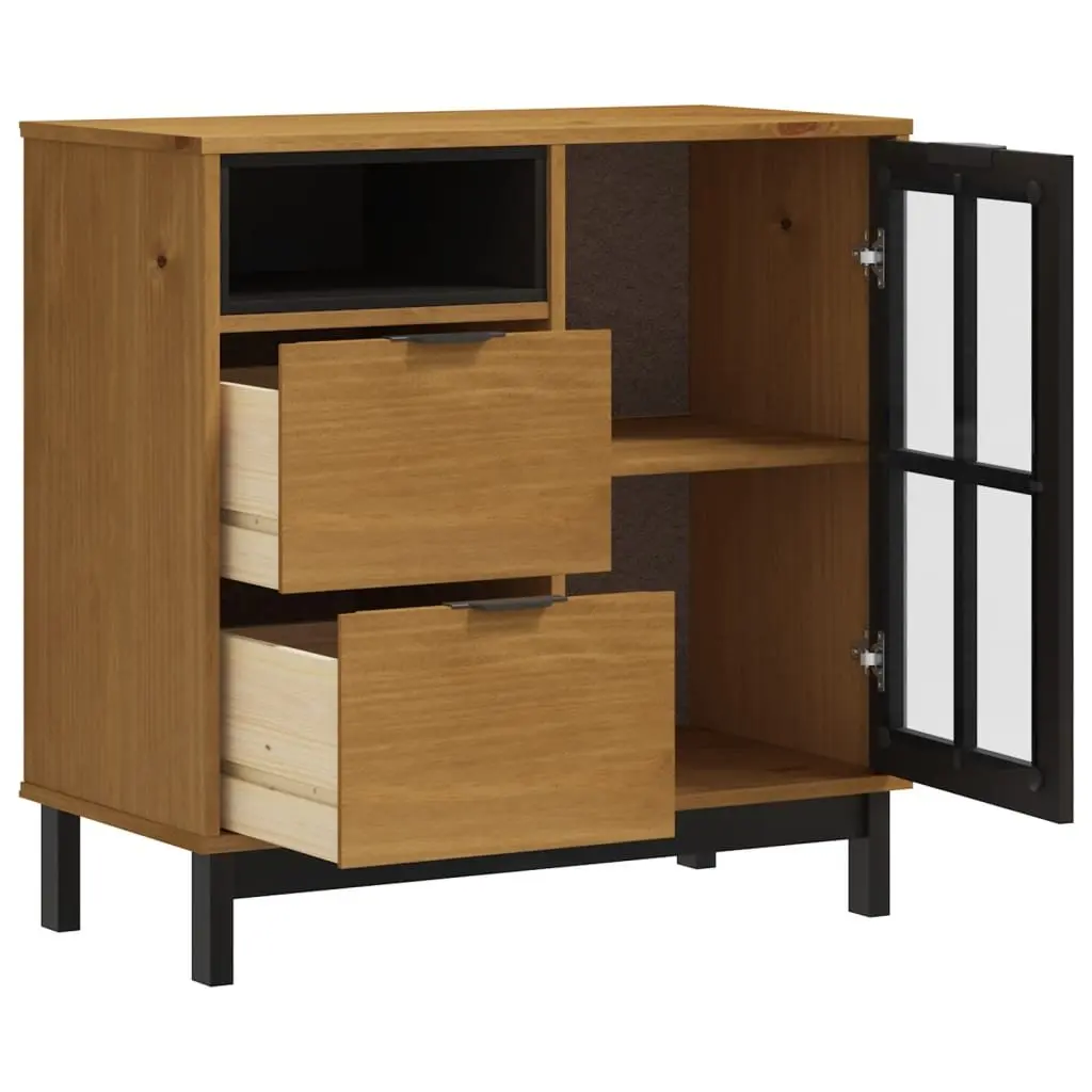Solid Pine Wood Sideboard Storage Cabinet with Glass Door Brown 80x40x80cm