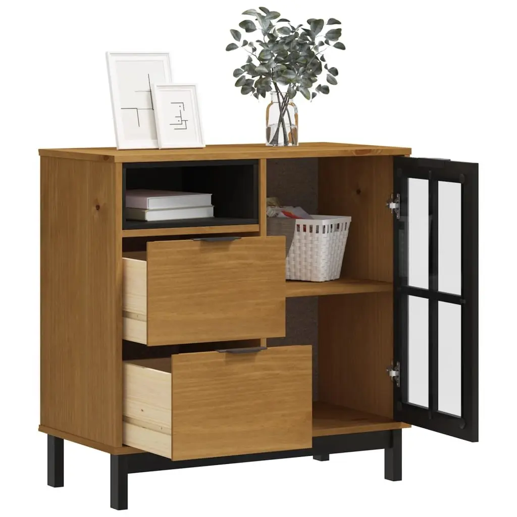 Solid Pine Wood Sideboard Storage Cabinet with Glass Door Brown 80x40x80cm