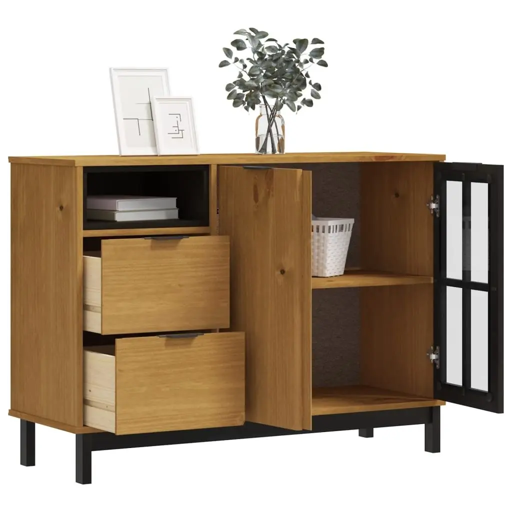 Solid Pine Wood Sideboard Brown 110x40x80cm