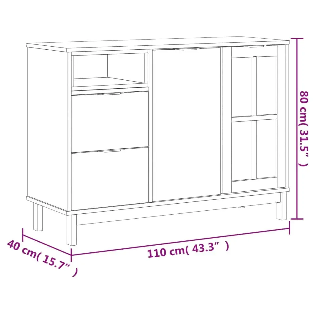 Solid Pine Wood Sideboard Brown 110x40x80cm