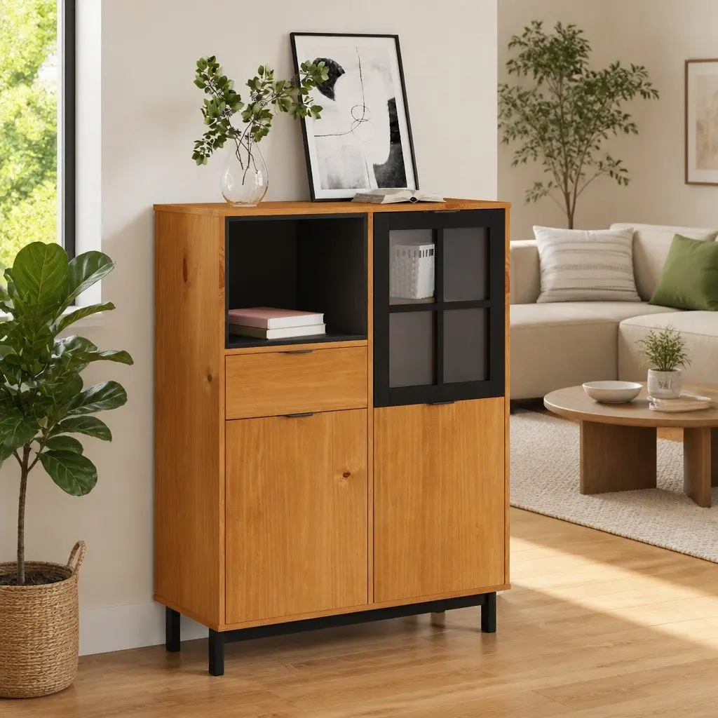 Brown Wooden Highboard Storage Cabinet