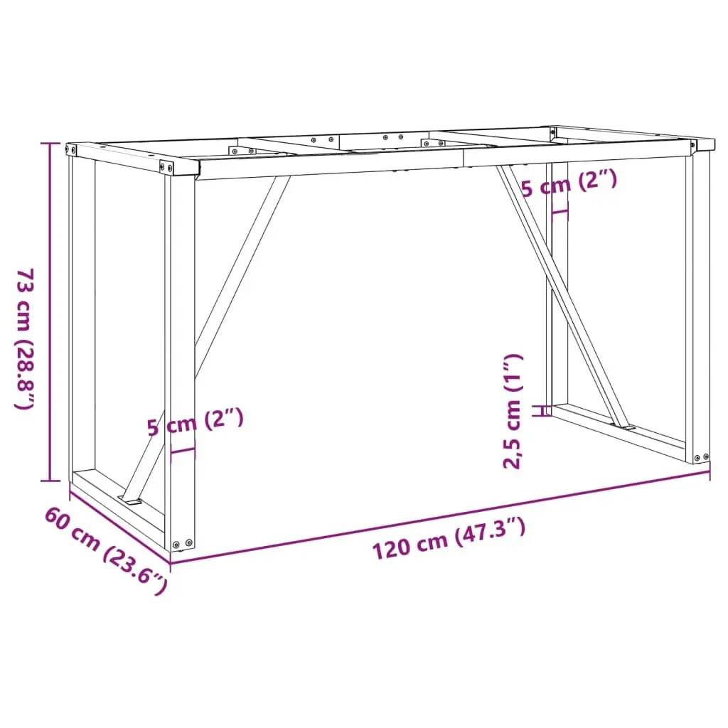 Steel O-Frame Dining Table Legs Industrial Black 120x60x73cm Powder-Coated Steel