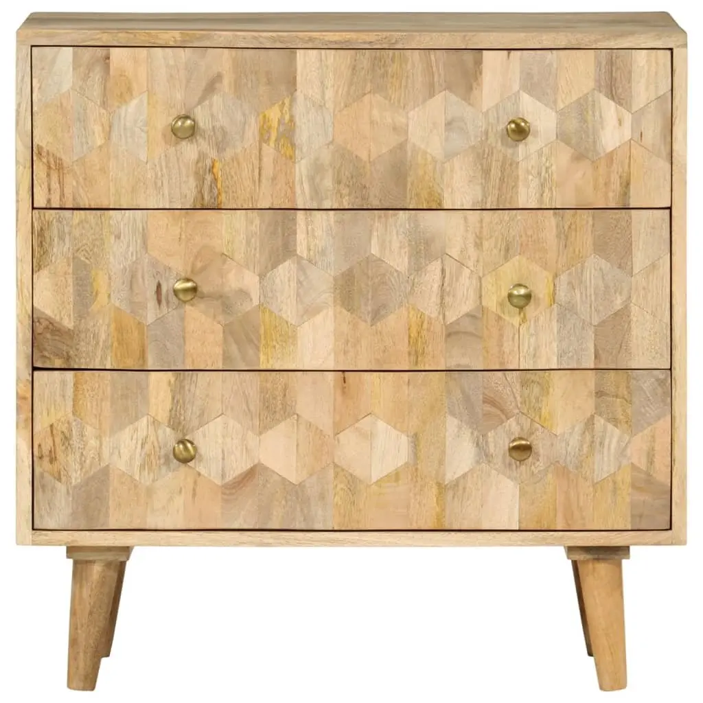Drawer Cabinet Retro Style 3 Drawers Solid Mango Wood Brown Storage Chest