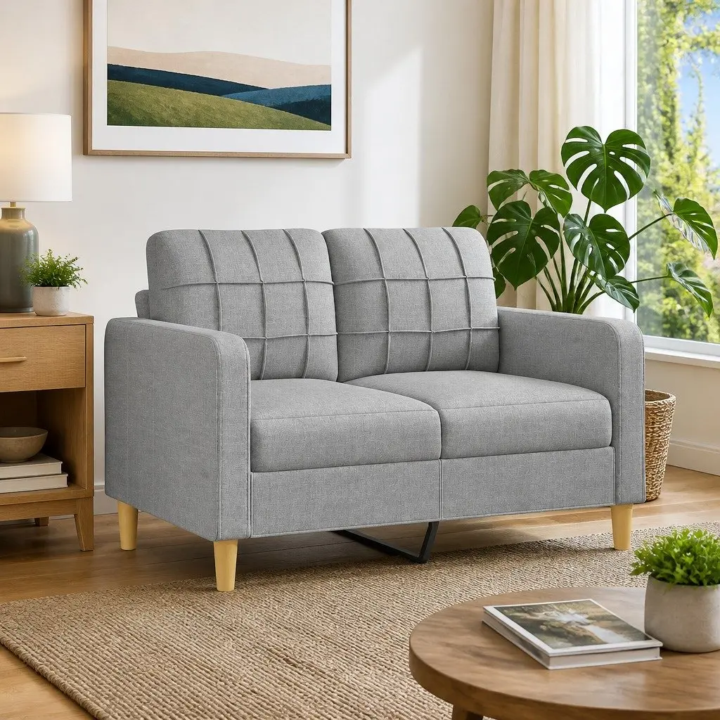 2-Seater Sofa Light Grey Fabric Lounge Couch Living Room Furniture 120cm