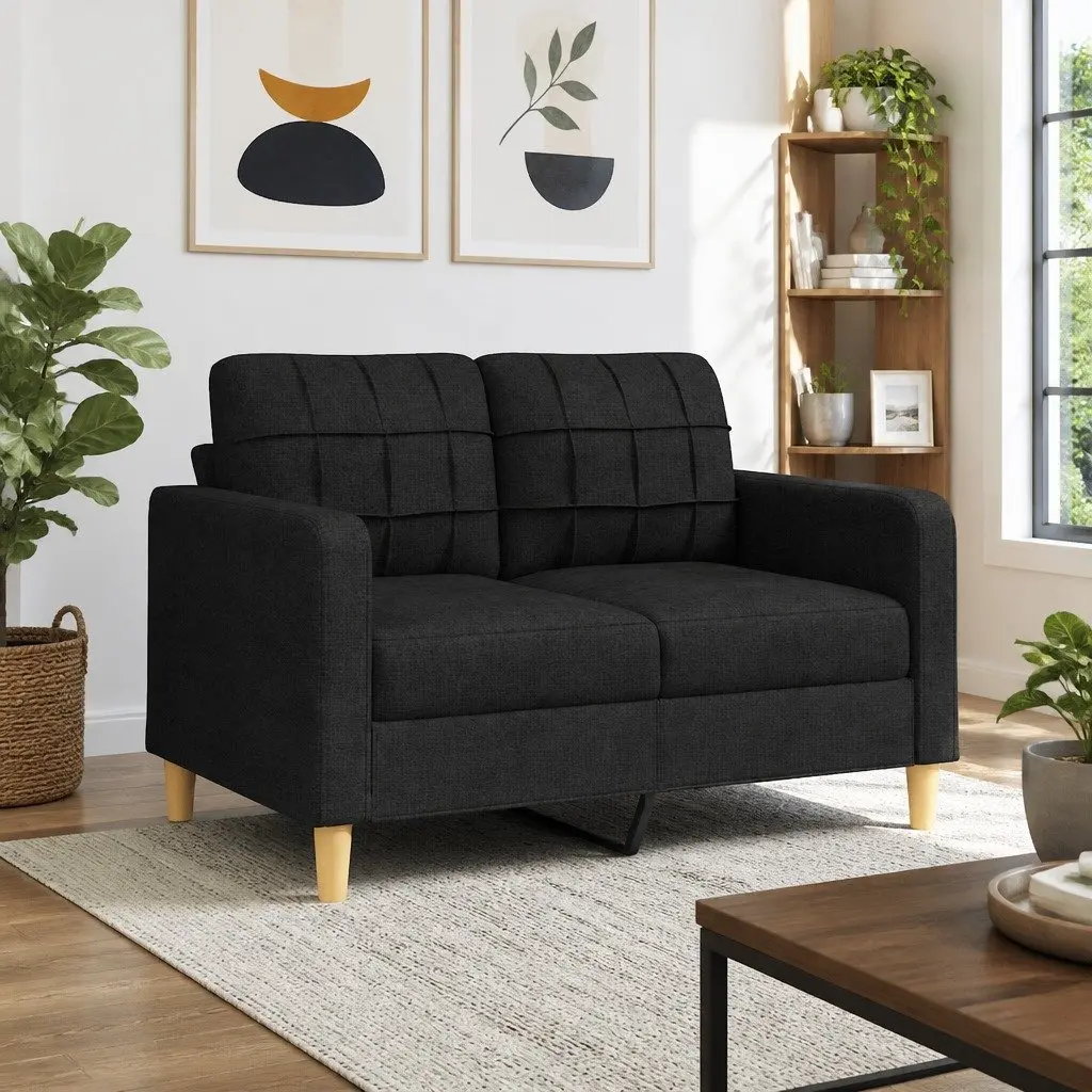 2-Seater Sofa Black 120cm Fabric Modern Lounge Couch