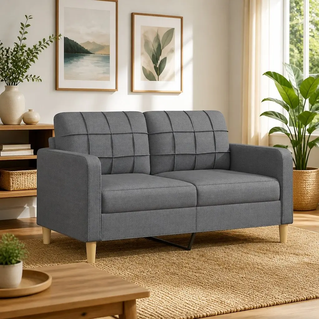2-Seater Sofa Grey Fabric Lounge Couch Living Room Furniture 140cm Wide