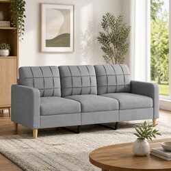 Grey 3-Seater Sofa 180cm with Padded Armrests