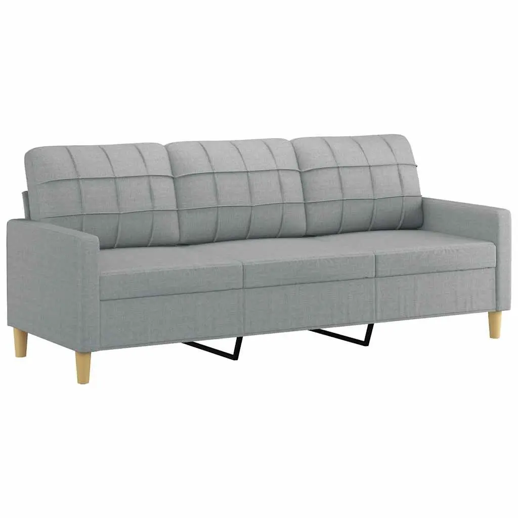 3-Seater Sofa Grey 180cm Fabric Lounge Couch Metal Frame Padded Armrests