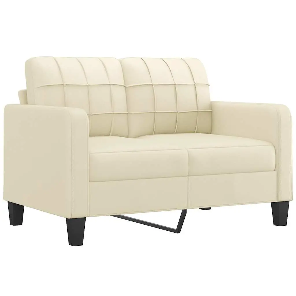 2-Seater Sofa Cream Faux Leather Modern 120cm Metal Frame