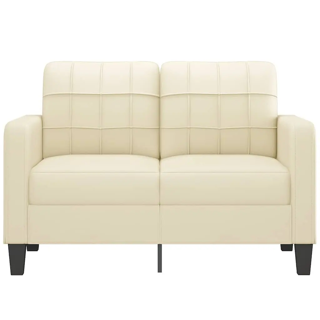 2-Seater Sofa Cream Faux Leather Modern 120cm Metal Frame