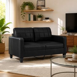 Black 2-Seater Sofa 140cm Modern Lounge Couch
