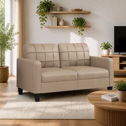 Comfortable 2-Seater Sofa in Brown Faux Leather
