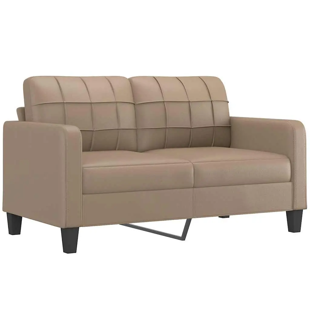 2-Seater Sofa Brown Faux Leather 140cm Modern Metal Frame