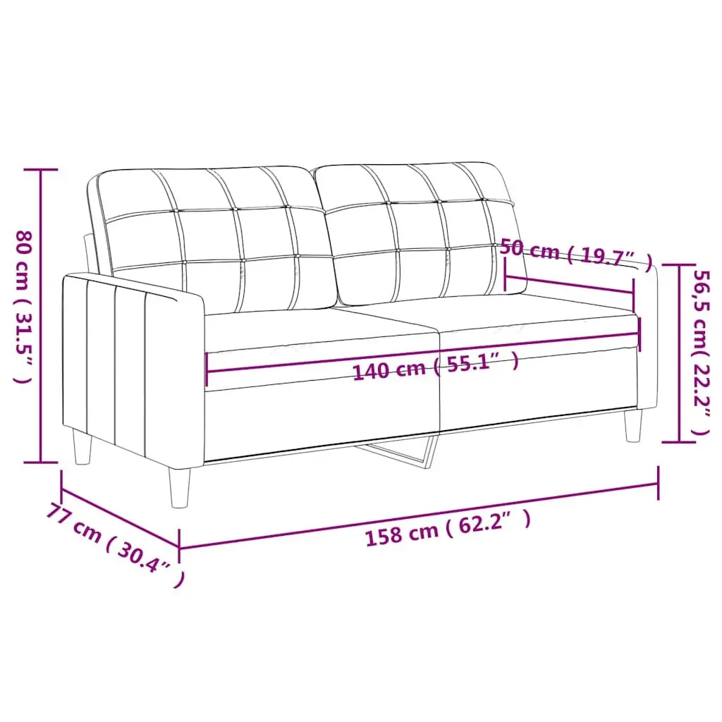 2-Seater Sofa Brown Faux Leather 140cm Modern Metal Frame