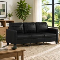 Modern 3-Seater Sofa in Black Faux Leather