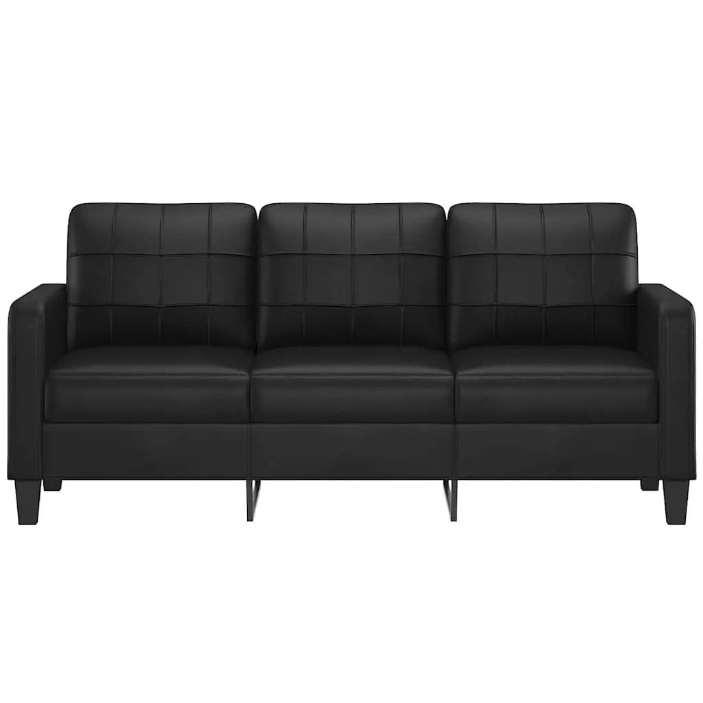 3-Seater Sofa Black Faux Leather Lounge Couch Modern Living Room Furniture 180cm