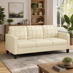 Cream Faux Leather 3-Seater Sofa for Cozy Living Rooms