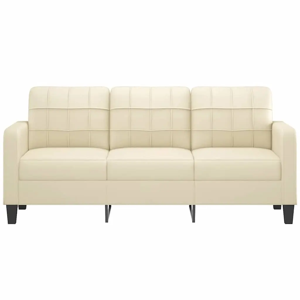 3 Seat Cream Lounge Sofa Modern Faux Leather Furniture 180cm