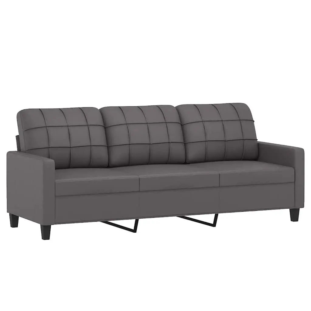 3-Seater Sofa Faux Leather Grey 180cm Living Room Couch with Thick Padding and Sturdy Metal Frame