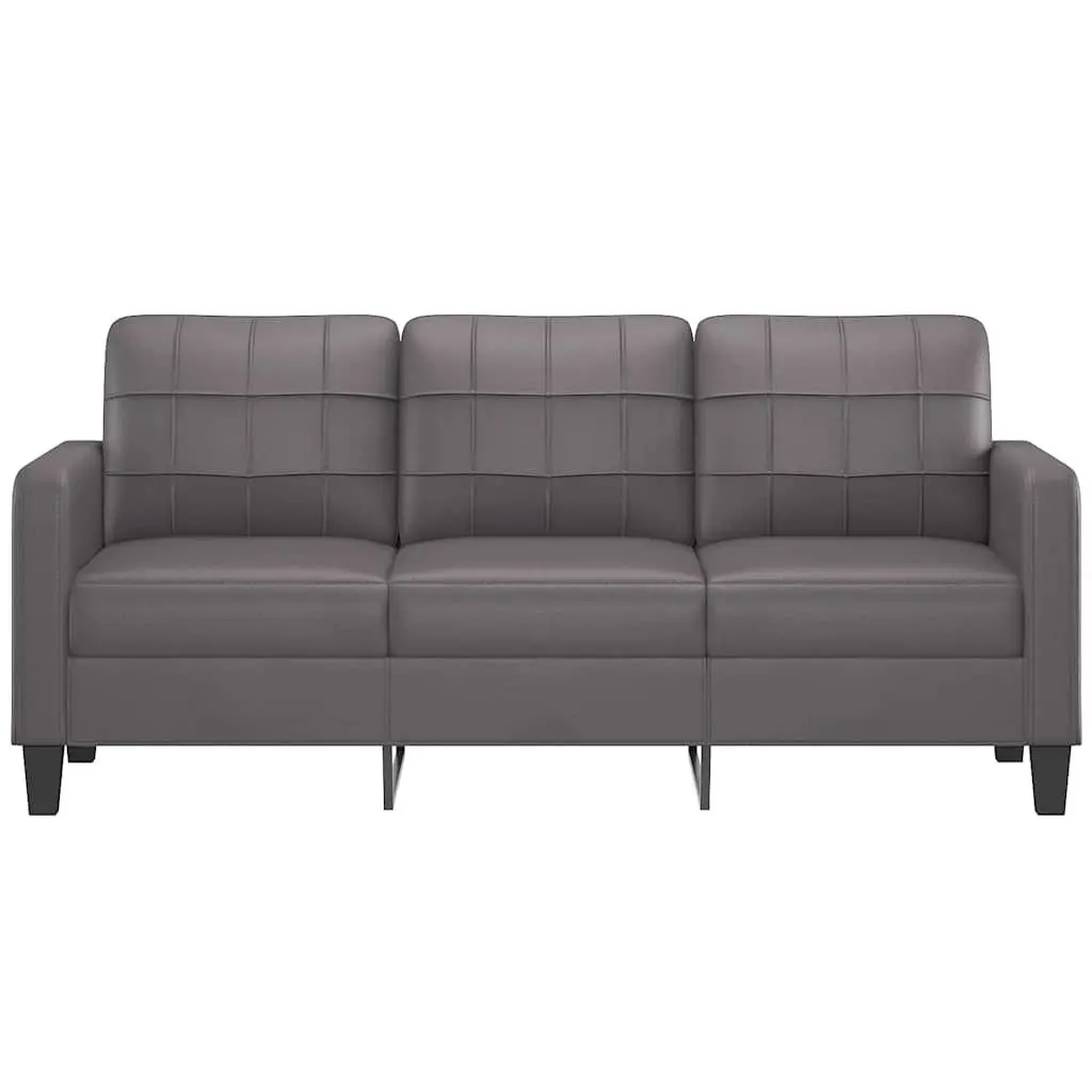 3-Seater Sofa Faux Leather Grey 180cm Living Room Couch with Thick Padding and Sturdy Metal Frame