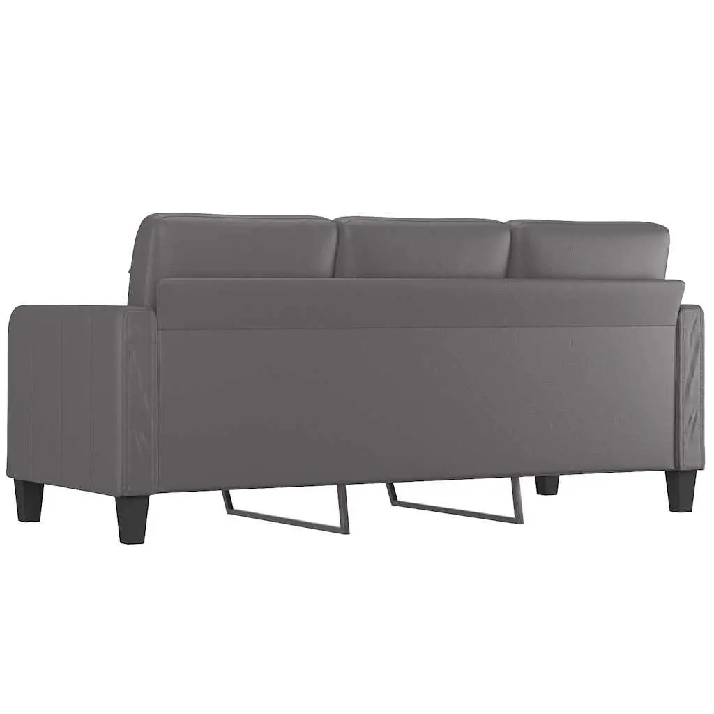 3-Seater Sofa Faux Leather Grey 180cm Living Room Couch with Thick Padding and Sturdy Metal Frame