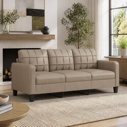 Comfortable 3-Seater Sofa 180cm in Brown Faux Leather