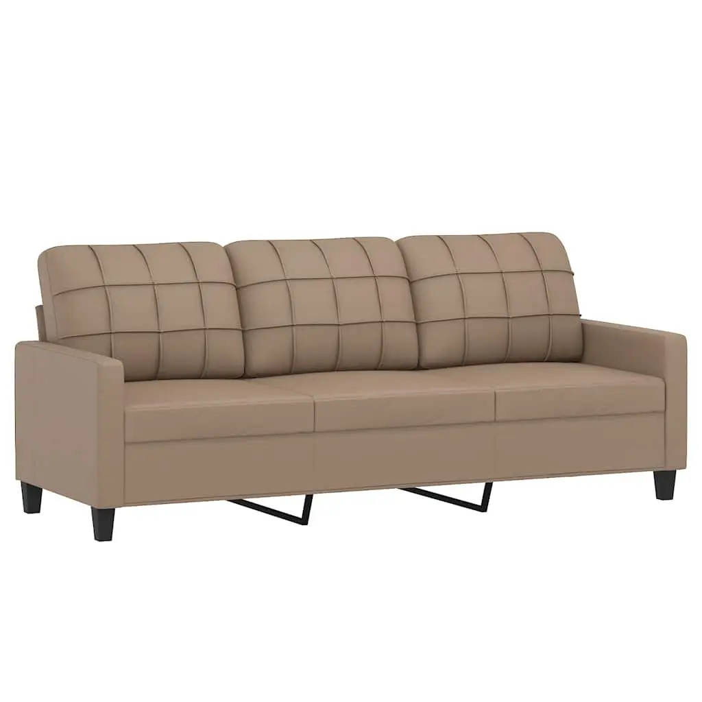 3-Seater Sofa Brown Faux Leather 180cm Metal Frame