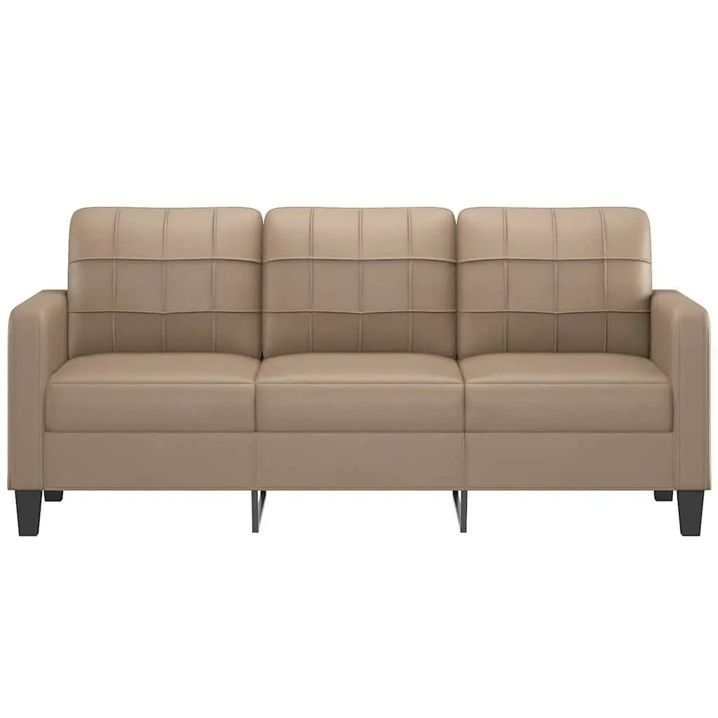 3-Seater Sofa Brown Faux Leather 180cm Metal Frame
