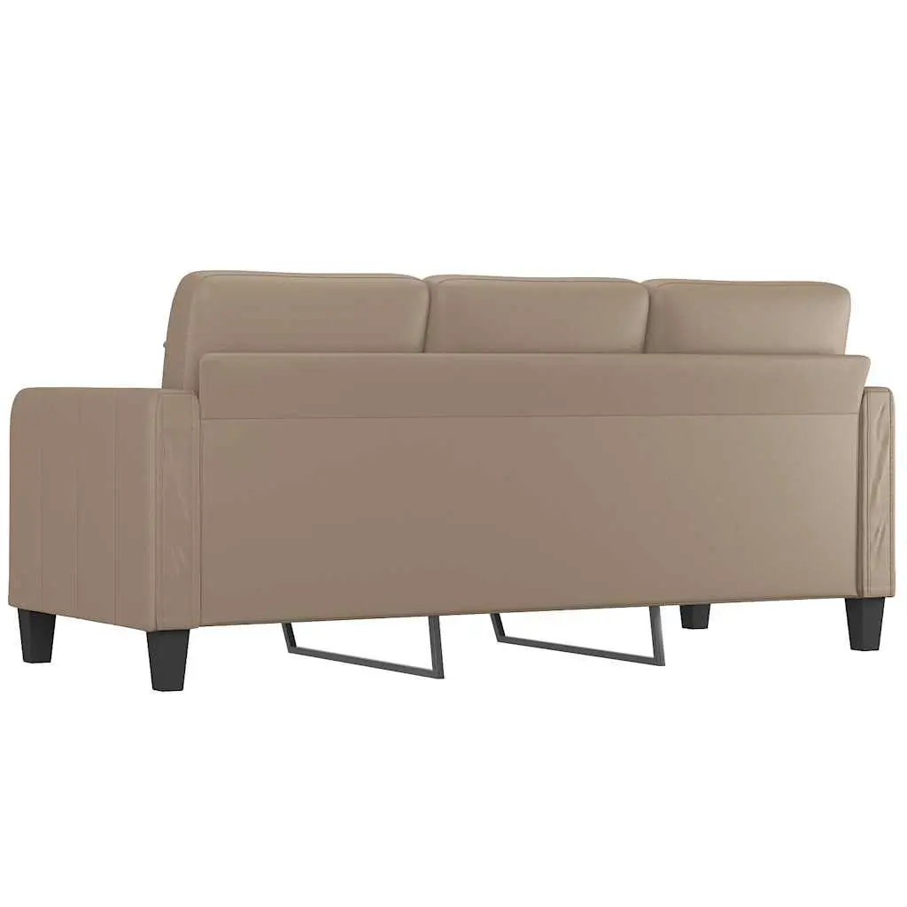 3-Seater Sofa Brown Faux Leather 180cm Metal Frame