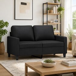 Black 2-Seater Sofa 120cm Faux Leather Living Room Couch