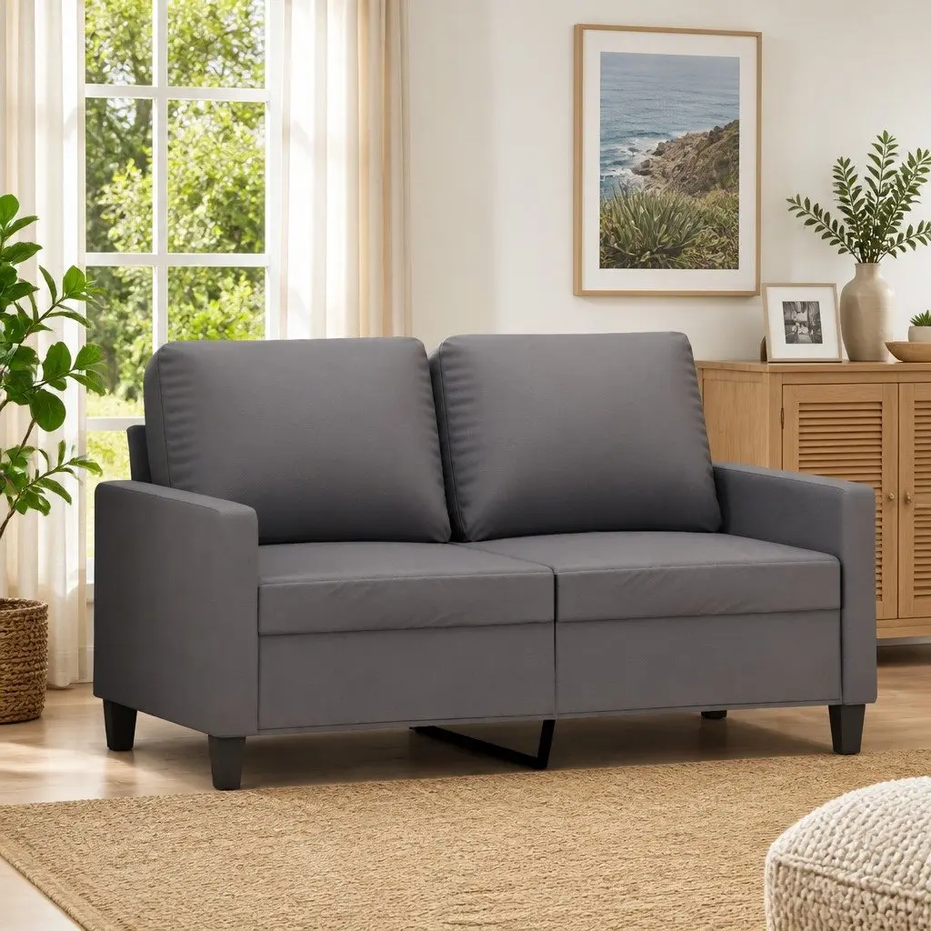 Grey 120cm Modern Faux Leather 2-Seater Sofa Furniture Metal Frame Couch