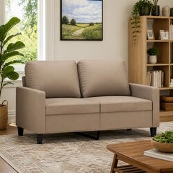 Compact 2-Seater Sofa in Brown Faux Leather