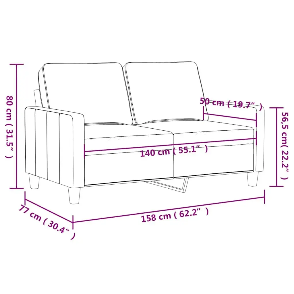 2-Seater Sofa Black 140cm Modern Couch Faux Leather