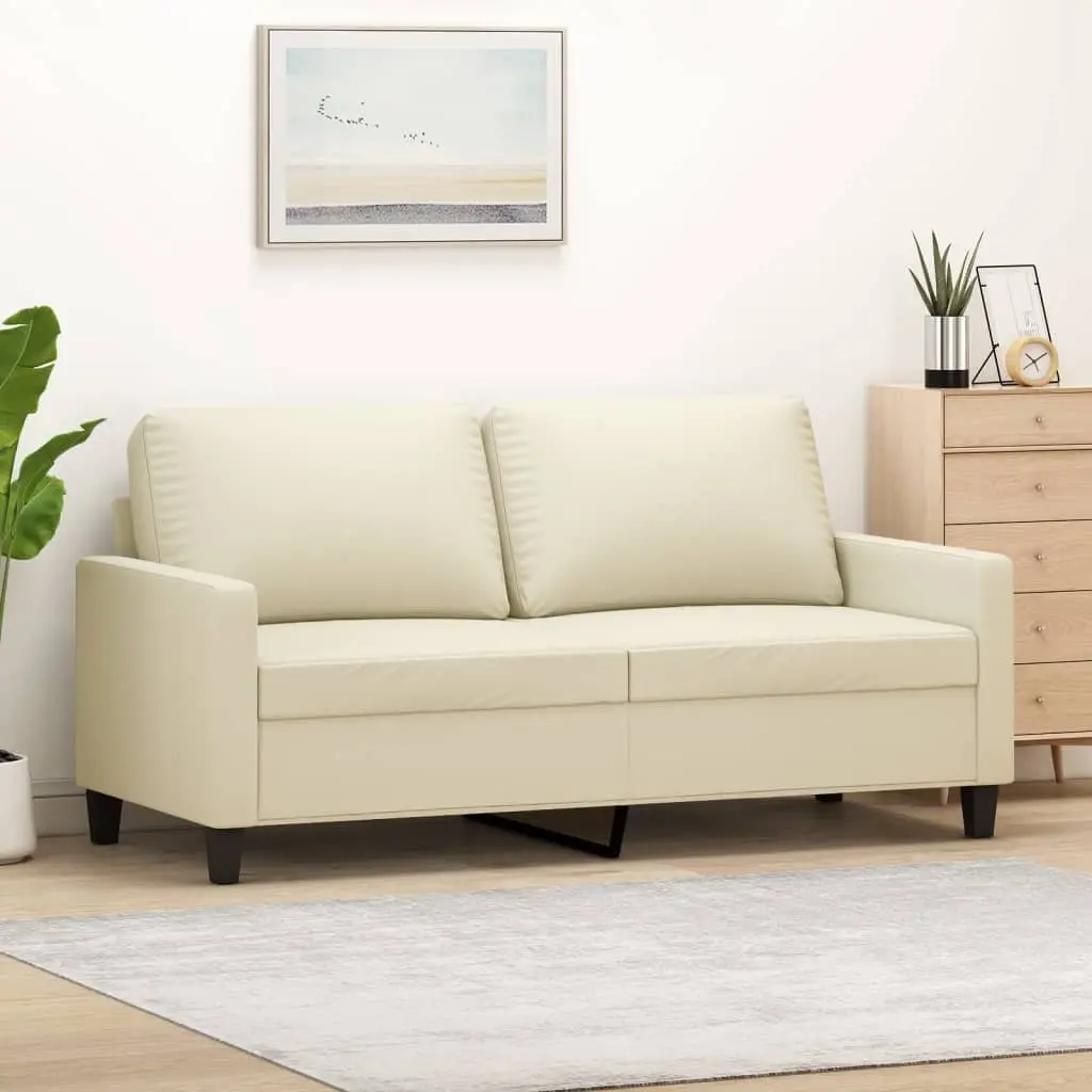 2-Seater Sofa 140cm Cream Faux Leather Couch Living Room Furniture Modern Design