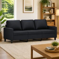 Black 3-Seater Sofa 180cm Modern Lounge Couch