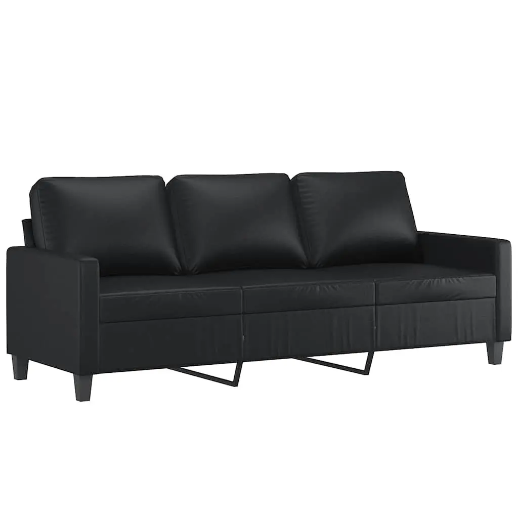 3-Seater Sofa Black 180cm Faux Leather Modern Lounge Couch