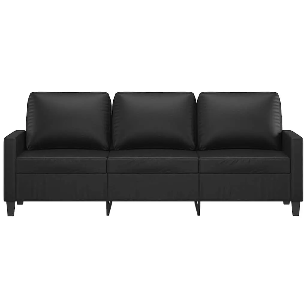 3-Seater Sofa Black 180cm Faux Leather Modern Lounge Couch