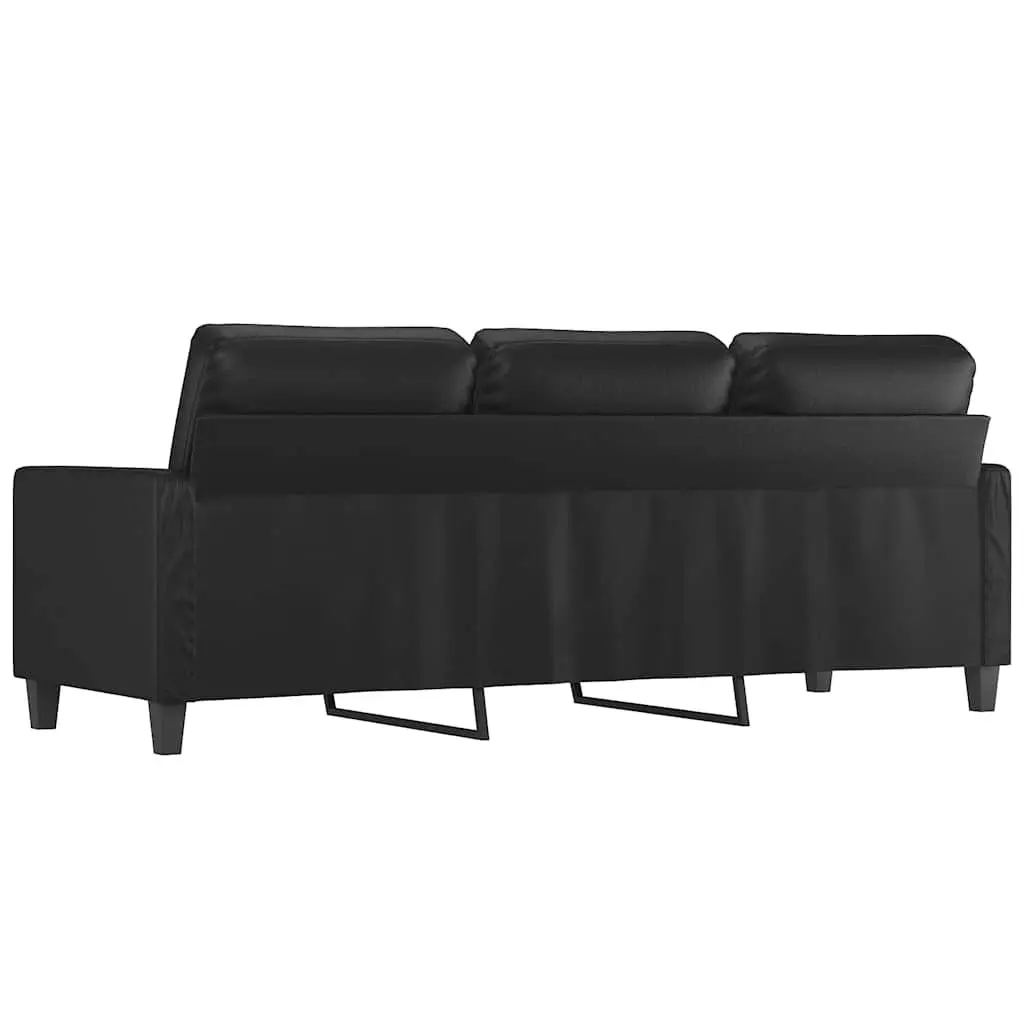 3-Seater Sofa Black 180cm Faux Leather Modern Lounge Couch