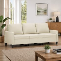 Cream Faux Leather 3-Seater Sofa 180cm for Living Rooms