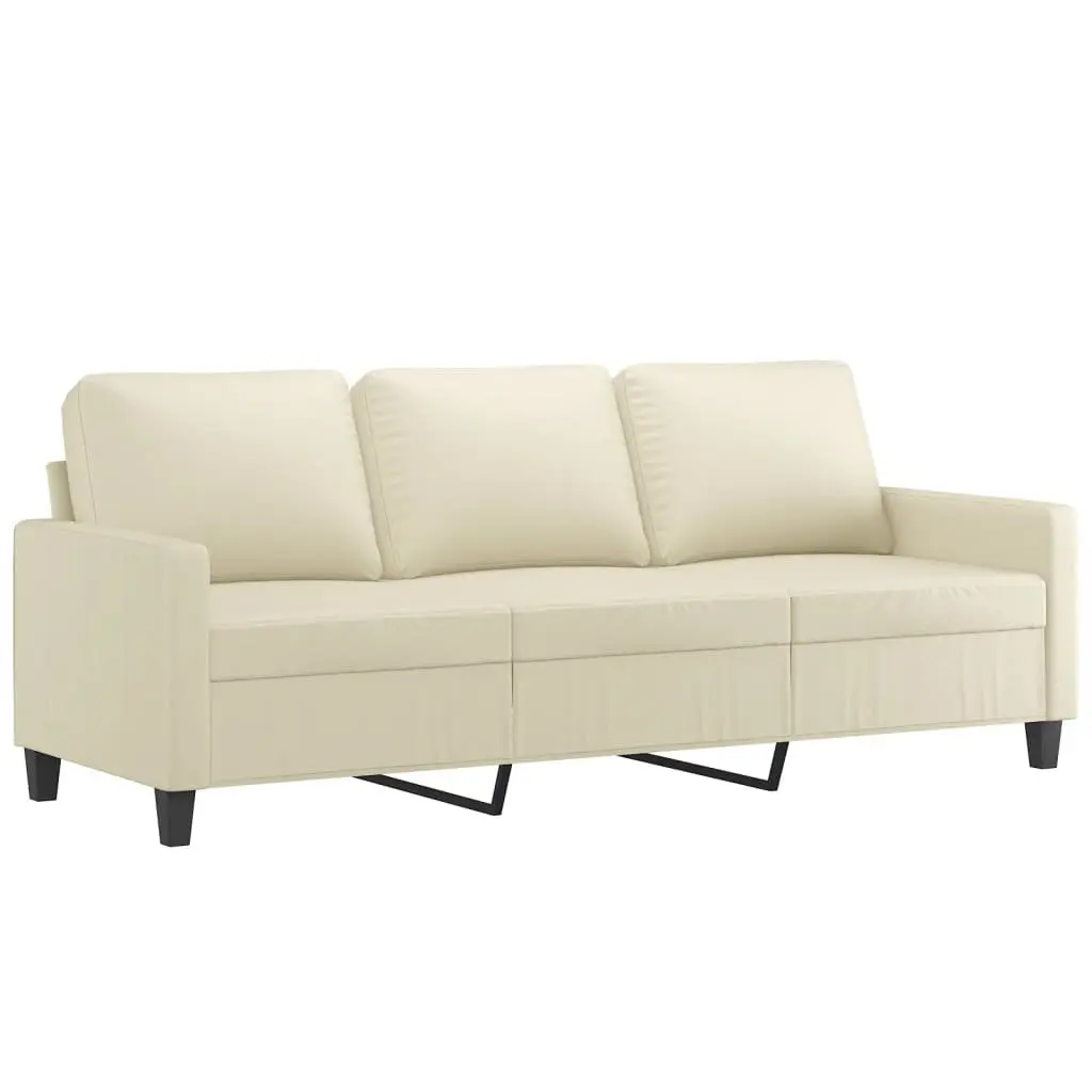 3 Seater Sofa Cream Faux Leather 180cm Modern Lounge Couch Living Room Furniture