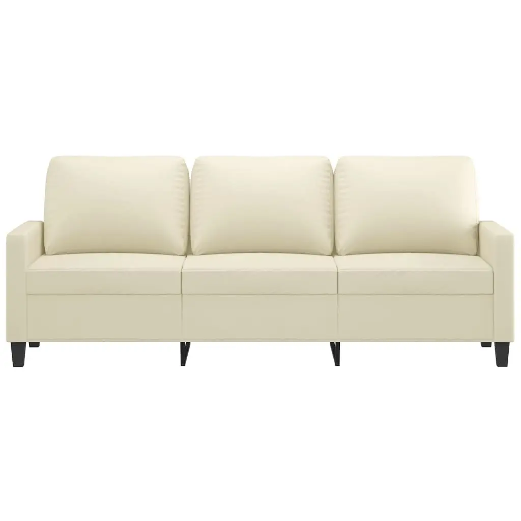 3 Seater Sofa Cream Faux Leather 180cm Modern Lounge Couch Living Room Furniture