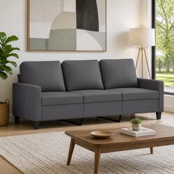Grey 3-Seater Sofa 180cm Faux Leather Living Room Piece