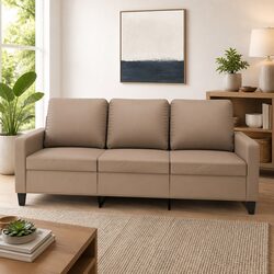 Brown Faux Leather 3-Seater Sofa for Modern Spaces