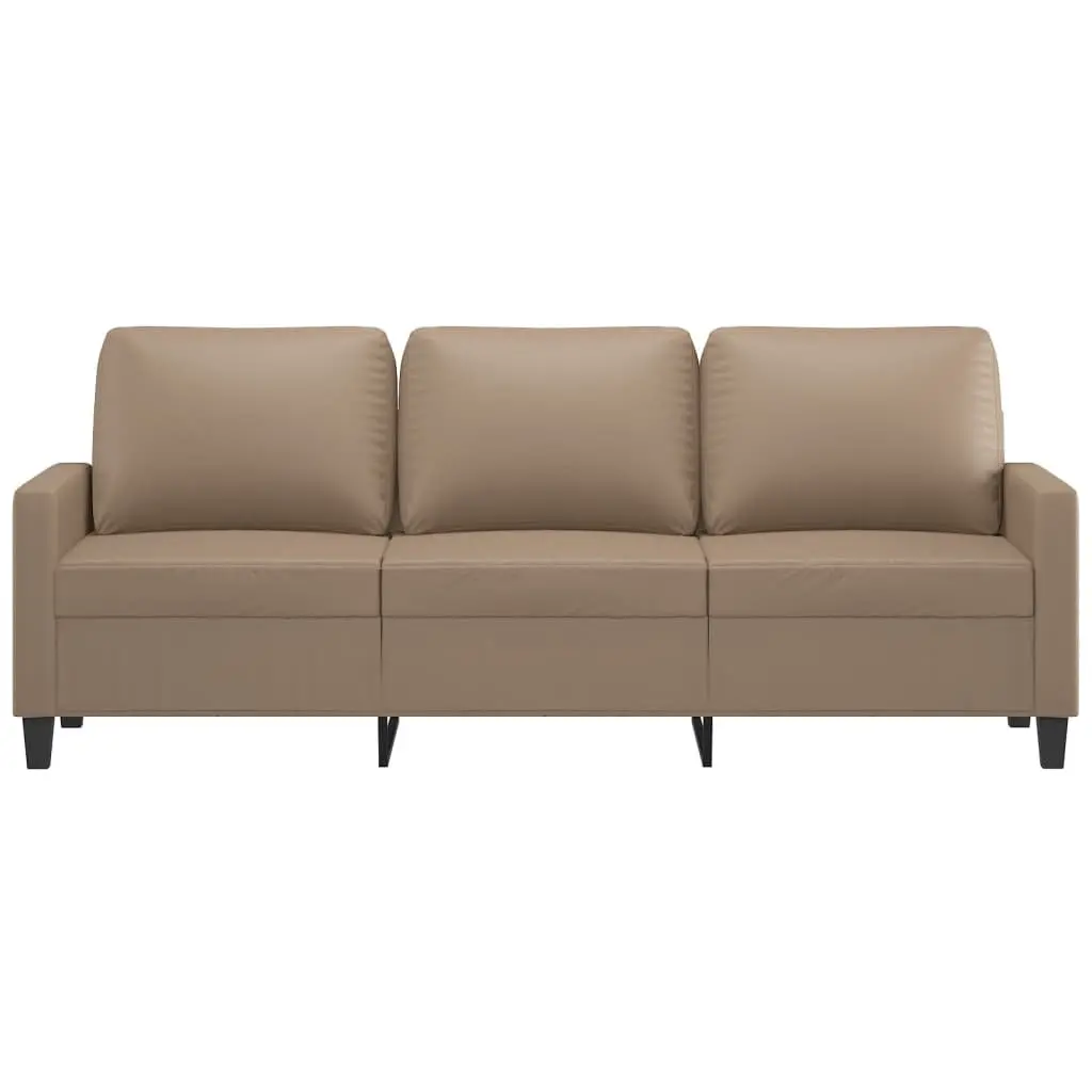 3-Seater Sofa Brown Faux Leather Modern 180cm Metal Frame