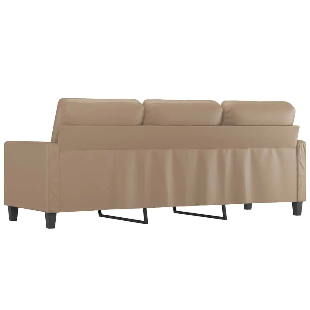 3-Seater Sofa Brown Faux Leather Modern 180cm Metal Frame