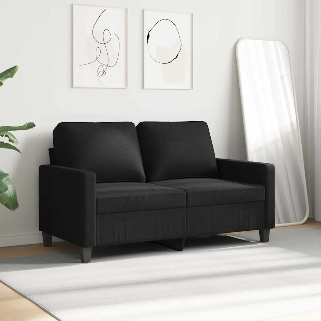2-Seater Sofa Black Fabric 120cm Modern Living Room Couch Padded Armrests