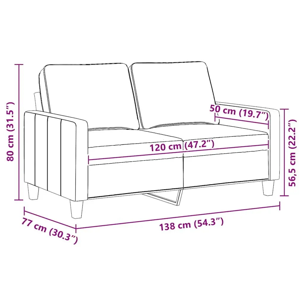 2-Seater Sofa Black Fabric 120cm Modern Living Room Couch Padded Armrests