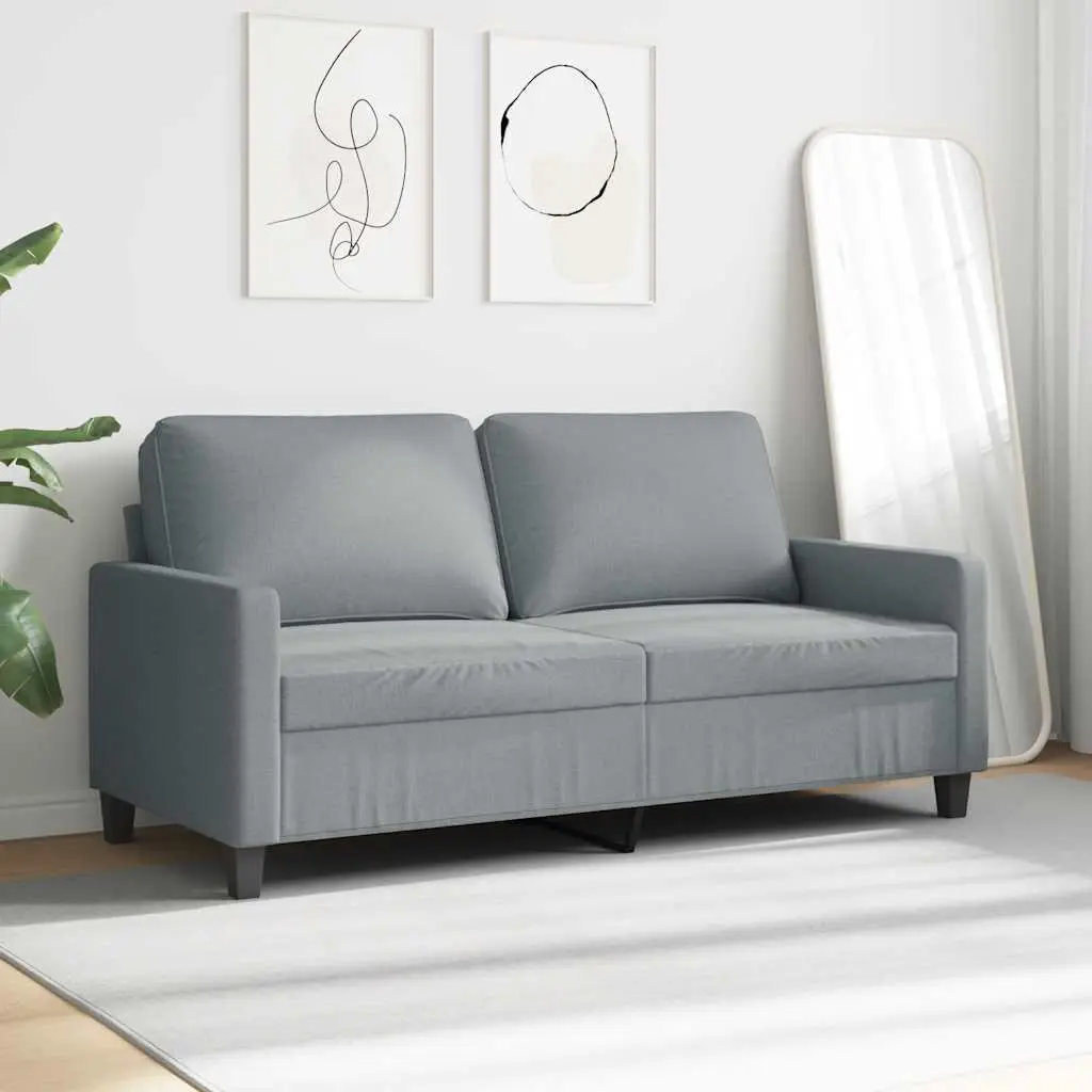Grey Fabric Upholstered Couch 140cm Metal Frame 2-Seater Sofa Living Room Furniture