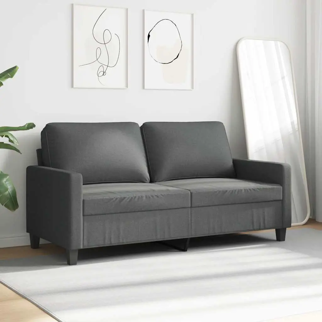 2-Seater Sofa Dark Grey 140cm Upholstered Metal Frame