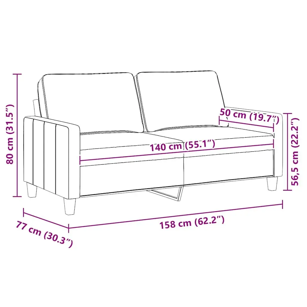 2-Seater Sofa Dark Grey 140cm Upholstered Metal Frame